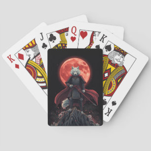 Jeu De Cartes Samouraï Loup Blanc sous la Lune de Sang Cramoisie