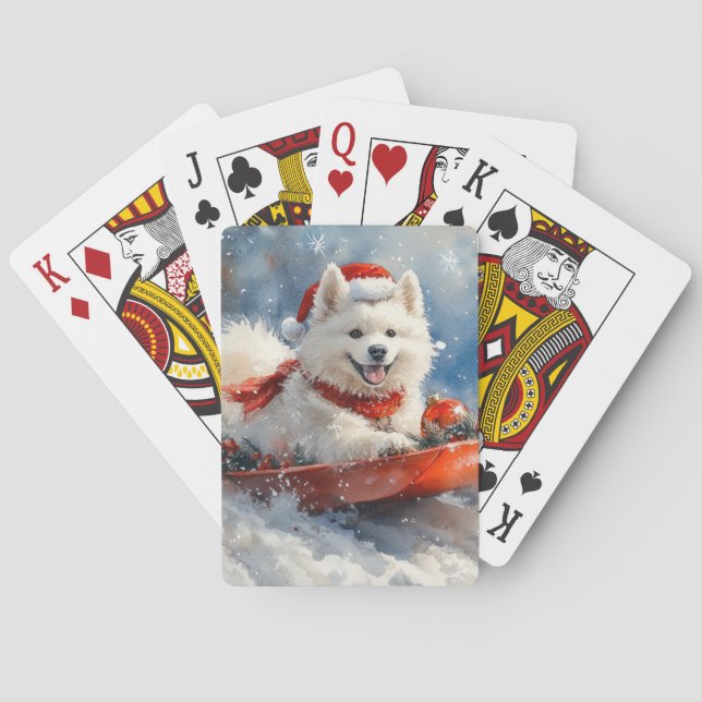 Jeu De Cartes Samoyé Chien dans la boue Laisser il neige Noël (dos)
