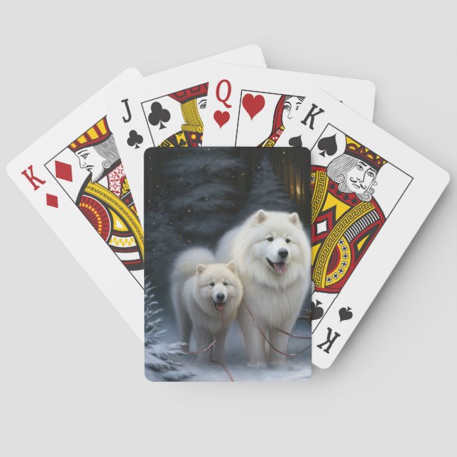Jeu De Cartes Samoyed Neige Chariot Noël Décoration (dos)