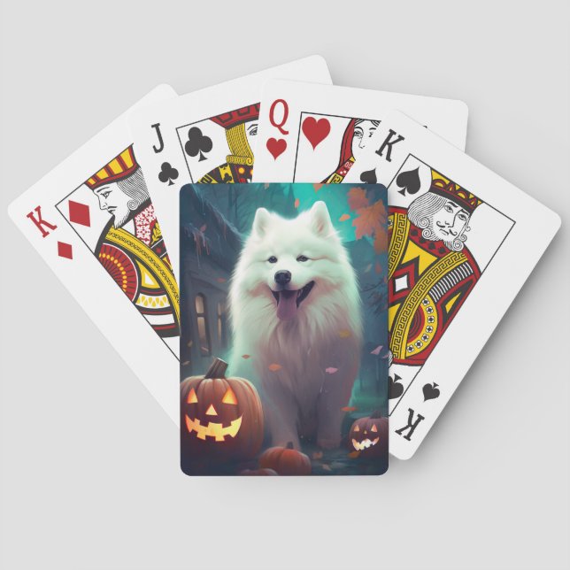 Jeu De Cartes Samoyède Halloween avec citrouilles effrayant (dos)