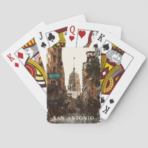 Jeu De Cartes San Antonio Texas Vintage City Travel Watercolor