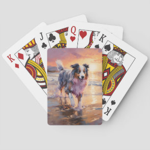 Jeu De Cartes Sandy Australian Shepherd Dog on Beach Sunset