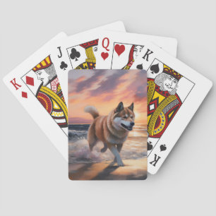 Jeu De Cartes Sandy Paws Akita Chien sur le coucher du soleil de