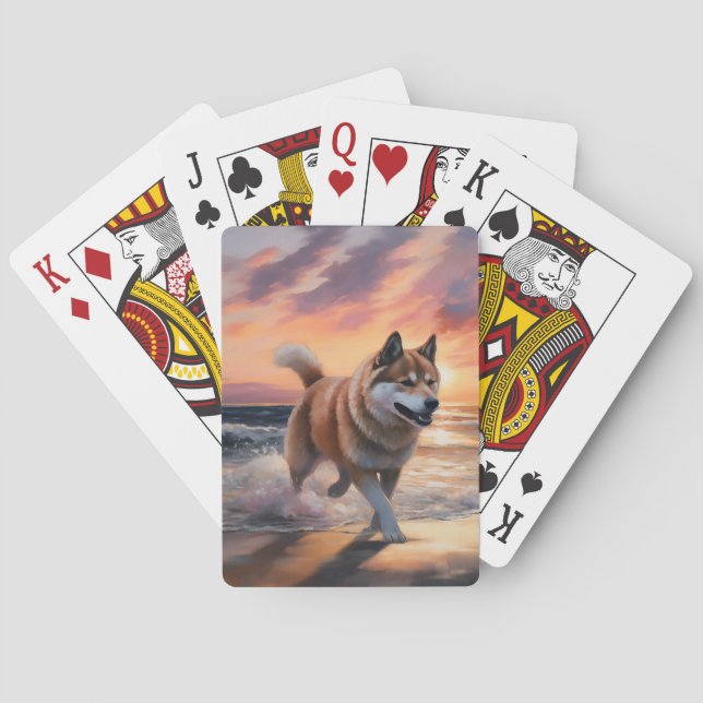 Jeu De Cartes Sandy Paws Akita Chien sur le coucher du soleil de (dos)