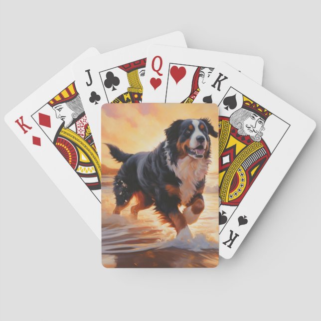 Jeu De Cartes Sandy Paws Bernese Mountain Dog on Beach Sunset (dos)