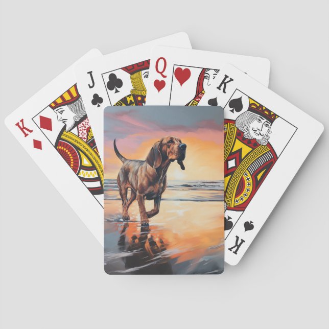Jeu De Cartes Sandy Paws Bloodhound Dog on Beach Sunset (dos)