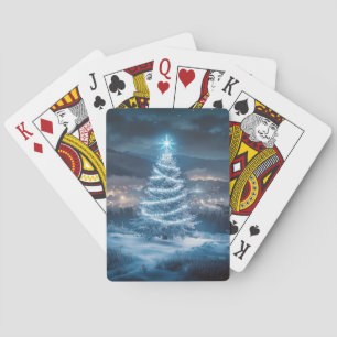 Jeu De Cartes Sapin de Noël de nuit d'hiver lumineux bleu
