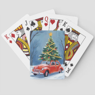 Jeu De Cartes Sapin de Noël en voiture rouge antique