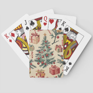 Jeu De Cartes Sapin de Noël Rétro Rouge Vert Crème Fêtes
