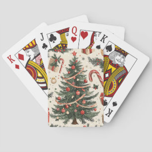 Jeu De Cartes Sapin de Noël Vintage Crème Rouge Toile Verte