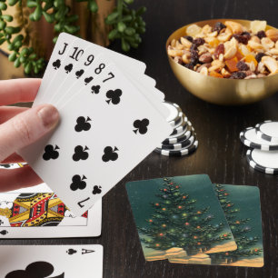 Jeu De Cartes Sapin de Noël vintage la nuit avec lumières et nei