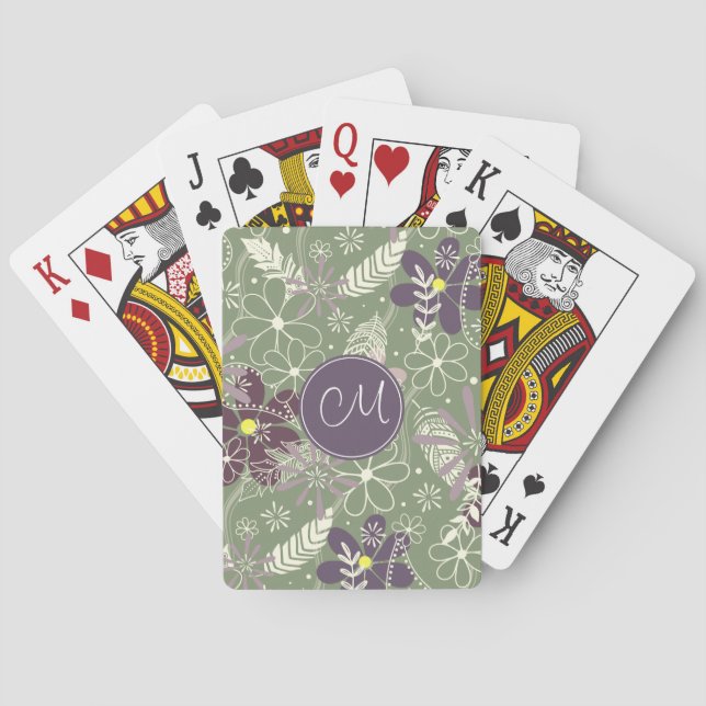 Jeu De Cartes sauge prune violet plumes lilas fleurs motif (dos)
