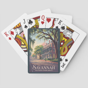 Jeu De Cartes Savannah Géorgie Illustration Voyage Art Vintage