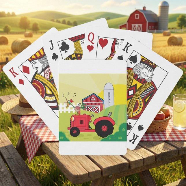Jeu De Cartes Scène de ferme avec coq chantant sur tracteur (Créateur téléchargé)