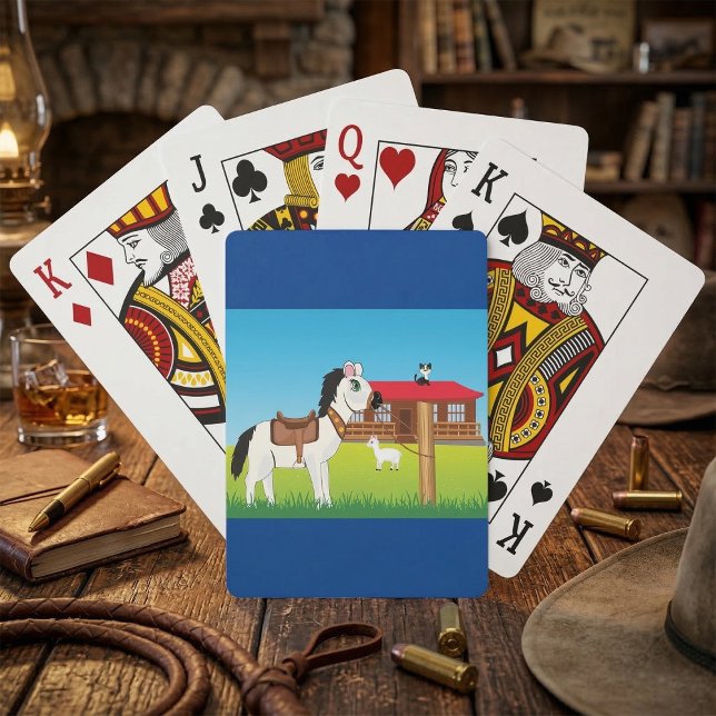 Jeu De Cartes Scène de ferme dessin animé avec cheval chat et ch (Créateur téléchargé)