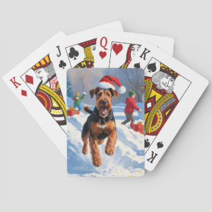 Jeu De Cartes Scène de neige festive de Noël Airedale