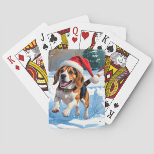 Jeu De Cartes Scène de neige festive de Noël avec Beagle