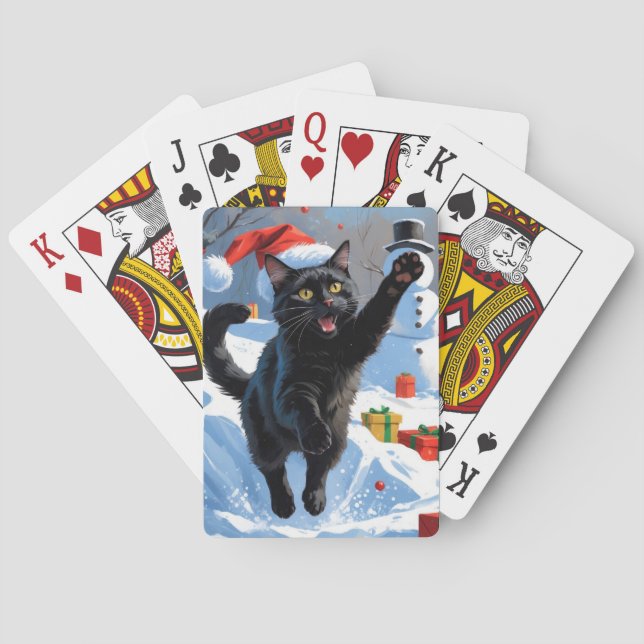 Jeu De Cartes Scène de neige festive de Noël avec chat noir (dos)