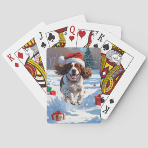 Jeu De Cartes Scène de neige festive de Noël avec un Brittany Sp