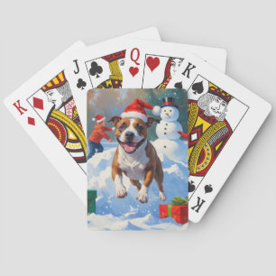 Jeu De Cartes Scène de neige festive de Noël avec un Bull Terrie