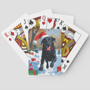 Jeu De Cartes Scène de neige festive de Noël avec un Labrador no