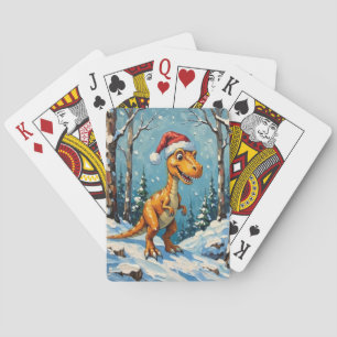 Jeu De Cartes Scène de Noël avec dinosaure vintage et chapeau de