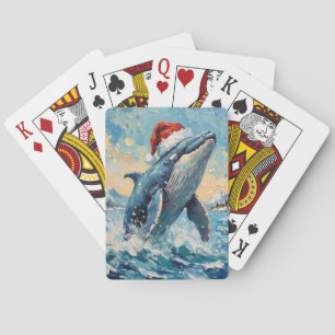 Jeu De Cartes Scène de Noël avec une baleine vintage portant un