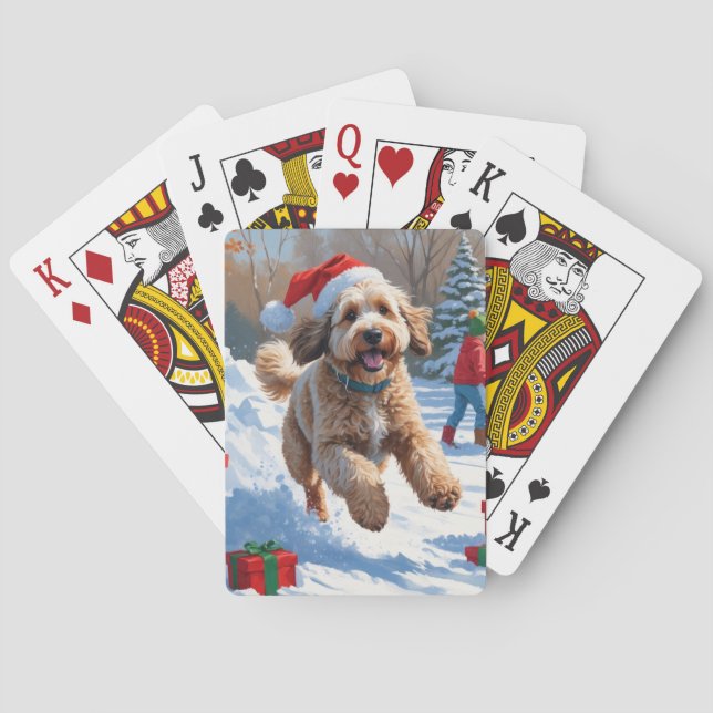 Jeu De Cartes Scène de Noël enneigée avec un Bernedoodle festif (dos)