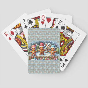 Jeu De Cartes Scène de Noël enneigée avec une famille en pain d'