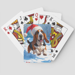Jeu De Cartes Scène de Noël festive avec un Basset Hound dans la