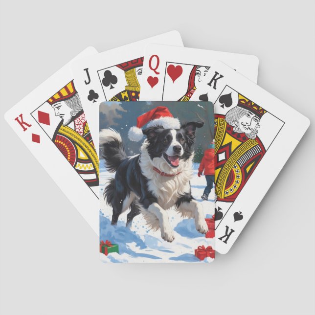 Jeu De Cartes Scène de Noël festive Border Collie dans la neige (dos)