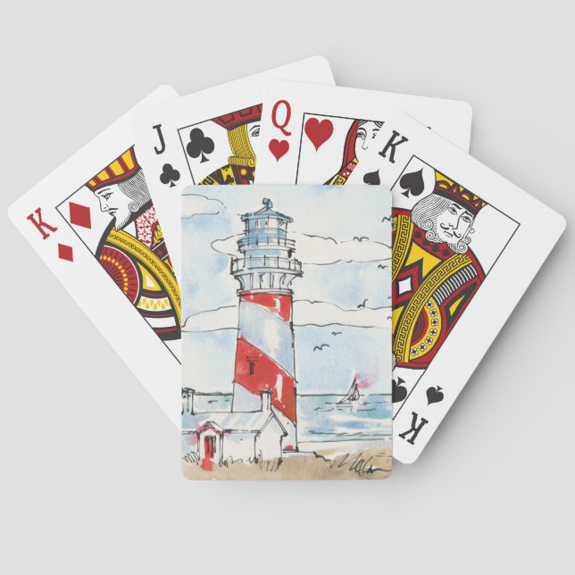 Jeu De Cartes Scène de phare rouge et blanc (dos)
