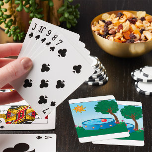 Jeu De Cartes Scène de piscine dans la cour des enfants avec arb