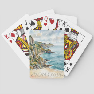 Jeu De Cartes Scène de plage à l'aquarelle du phare de Montauk S