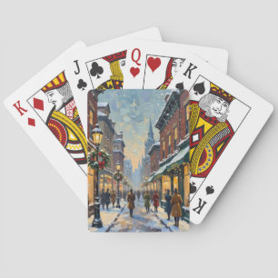 Jeu De Cartes Scène de rue de ville enneigée de Noël vintage