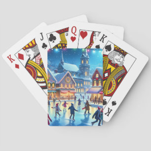 Jeu De Cartes Scène festive de patinage sur glace de Noël