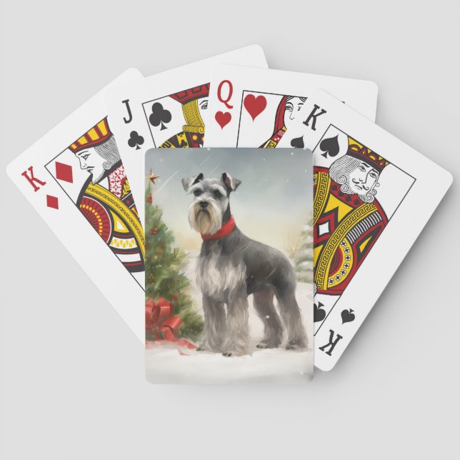 Jeu De Cartes Schnauzer Chien à Noël de neige (dos)