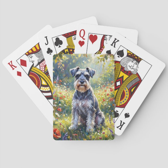 Jeu De Cartes Schnauzer dans une prairie de fleurs sauvages (dos)