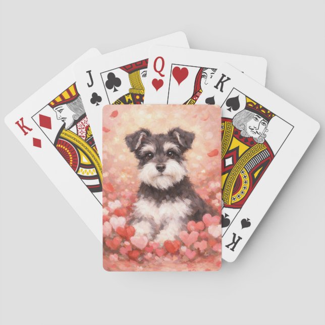 Jeu De Cartes Schnauzer de la Saint-Valentin avec des cœurs (dos)
