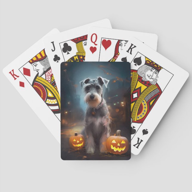 Jeu De Cartes Schnauzer d'Halloween avec la peur Citrouille (dos)