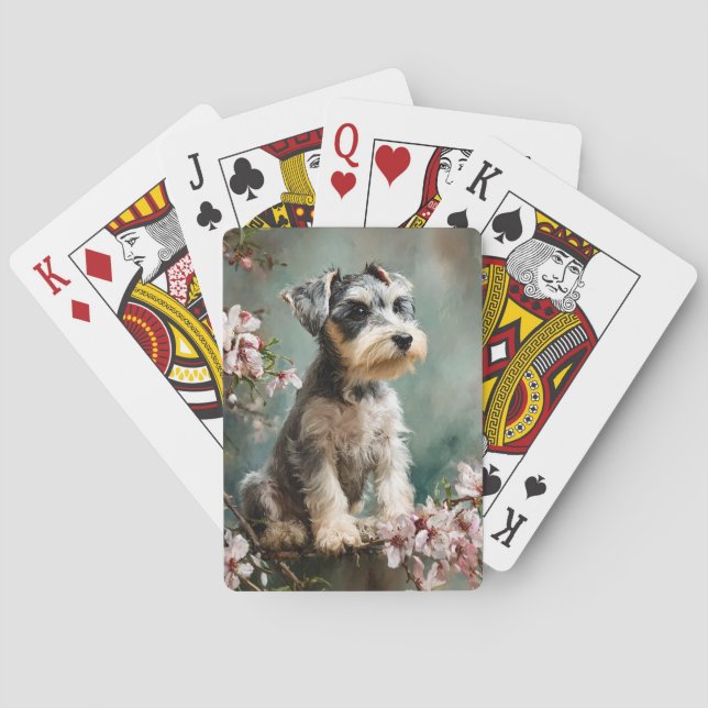 Jeu De Cartes Schnauzer Puppy Spring Cherry Blossoms (dos)