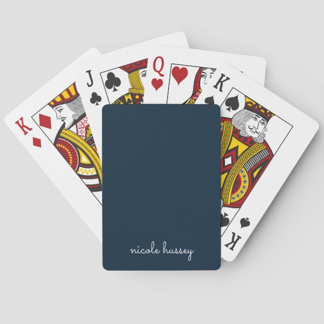 Jeu De Cartes Script bleu marine | Moderne Monogramme élégant (dos)