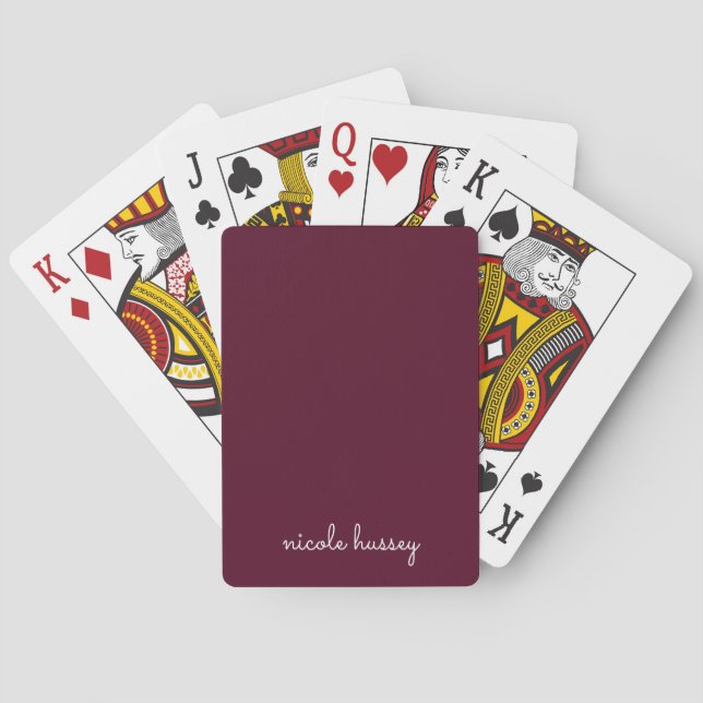 Jeu De Cartes Script Bourgogne | Monogramme moderne élégant (dos)
