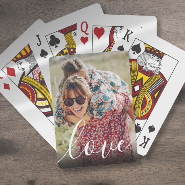 Jeu De Cartes Script d'amour photo personnalisé (Custom Photo Elegant Modern Love Script Poker Cards)