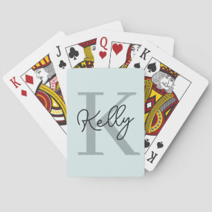 Jeu De Cartes Script de Monogramme bleu aquatique moderne