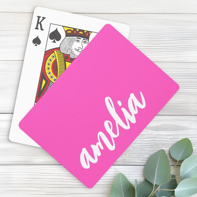 Jeu De Cartes Script de nom personnalisé gras rose chaud et blan (Custom name script bold hot pink and white poker cards)