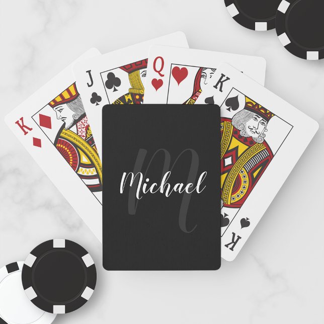 Jeu De Cartes Script moderne Monogramme personnalisé et nom noir (Créateur téléchargé)