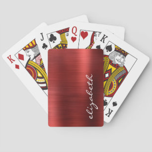 Jeu De Cartes Script Signature Métal Brossé Rouge Rubis