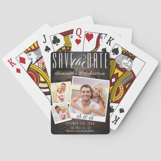 Jeu De Cartes Script Unique Moderne 3 Mariage Photo Enregistrer  (dos)