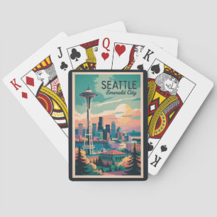 Jeu De Cartes Seattle Washington Skyline Travel Art Vintage